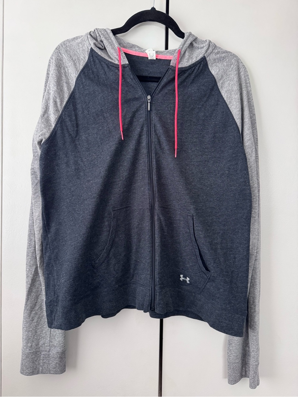 Under Armour Charcoal & Light Gray Zip Hoodie with Pink Drawcords